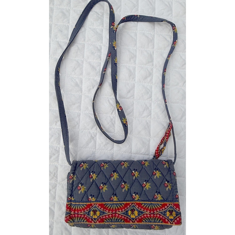 Vintage Vera Bradley Crossbody Travel Wallet Organizer Blue Floral Retired